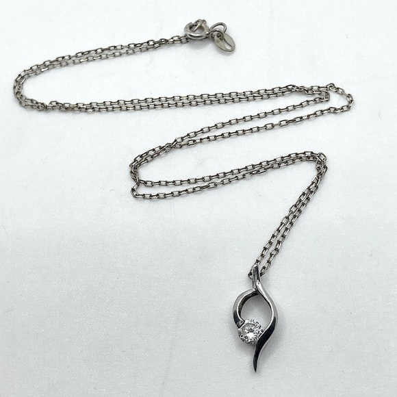 Vtg Sterling Silver Infinity White Cubic Zirconia Solitaire Pendant W Chain 18” - Picture 1 of 6